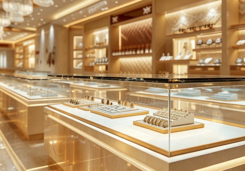 Luxury Warm Golden Marble Jewelry Display Cabinets
