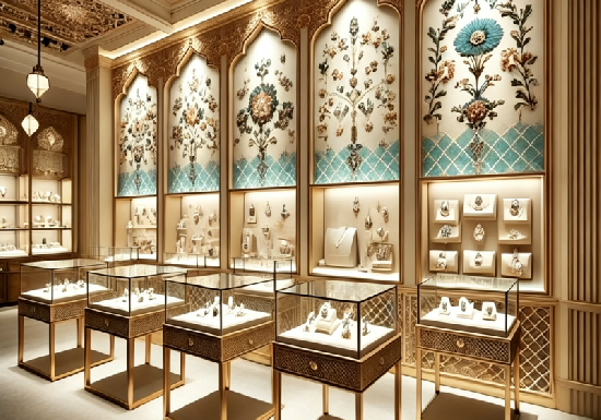 Custom Luxury Arabic Islamic Gold Carved Jewelry Display Cabinets