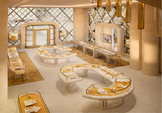 Luxury Curved Marble Jewelry Boutique Interior | High-End Flagship Showcase