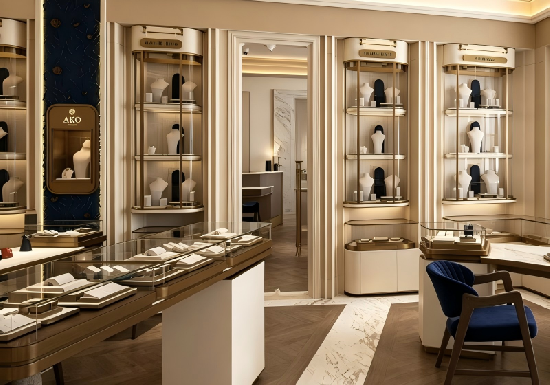 Cream Champagne Gold Symmetrical Jewelry Boutique Full Display Fixture Set