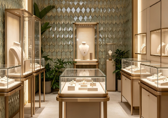 Champagne Gold & Mint Diamond-Pattern Jewelry Boutique