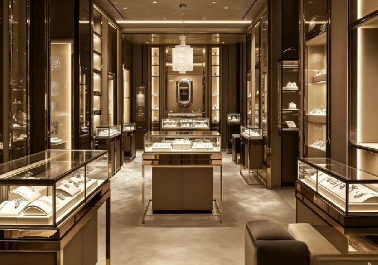 Luxury Dark Champagne Gold Jewelry Flagship Store Interior