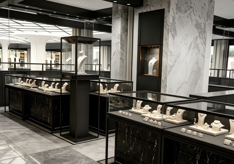Black Marble Modern Luxury Jewelry Boutique Complete Display Fixture System