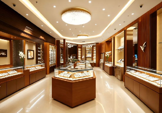 Warm Walnut Symmetrical Luxury Jewelry Boutique Interior