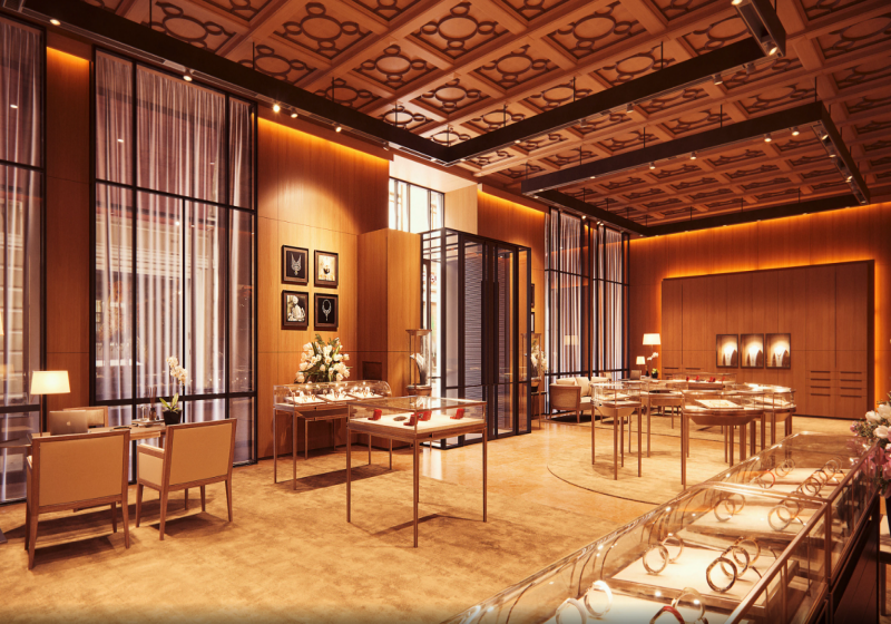 Warm Walnut Classic Luxury Two-Story Jewelry Flagship Full Showcase Collection