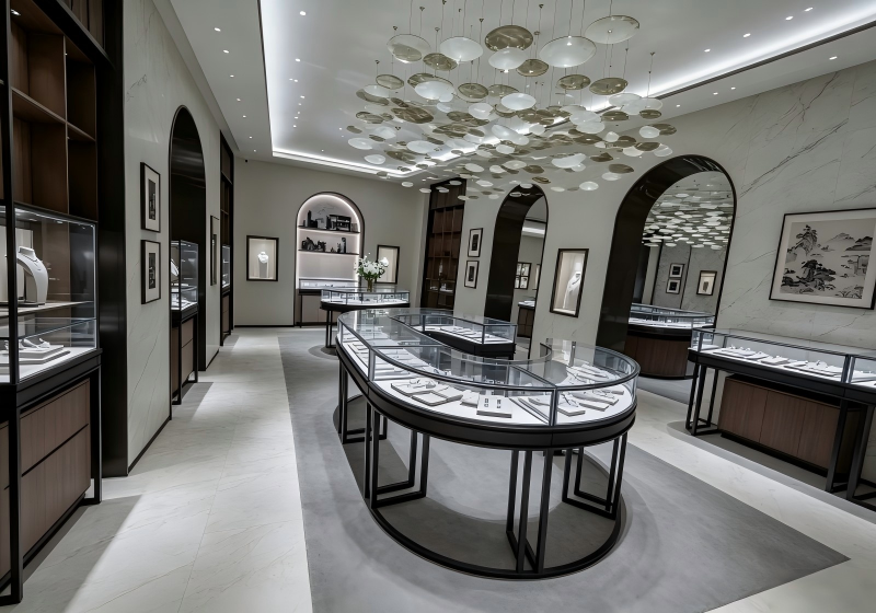 Contemporary Art Deco Circular Jewelry Gallery Complete Display Fixture Collection