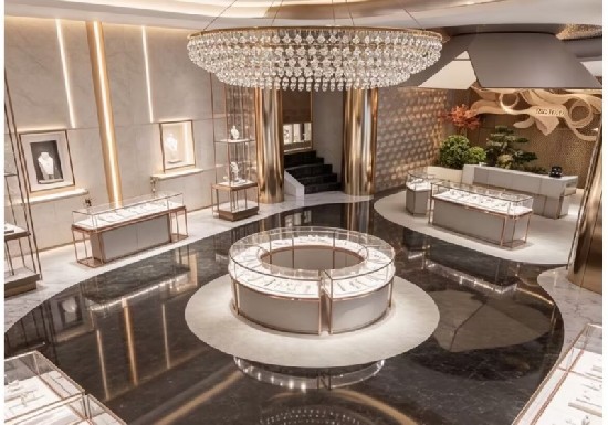 Luxury Curved Rose Gold Jewelry Display Counters
