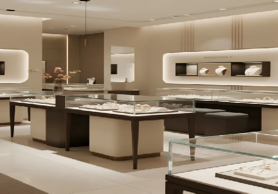 Luxury Jewelry Store Interior Display Counters | Modern Neutral Boutique Shop Fitting Solutions