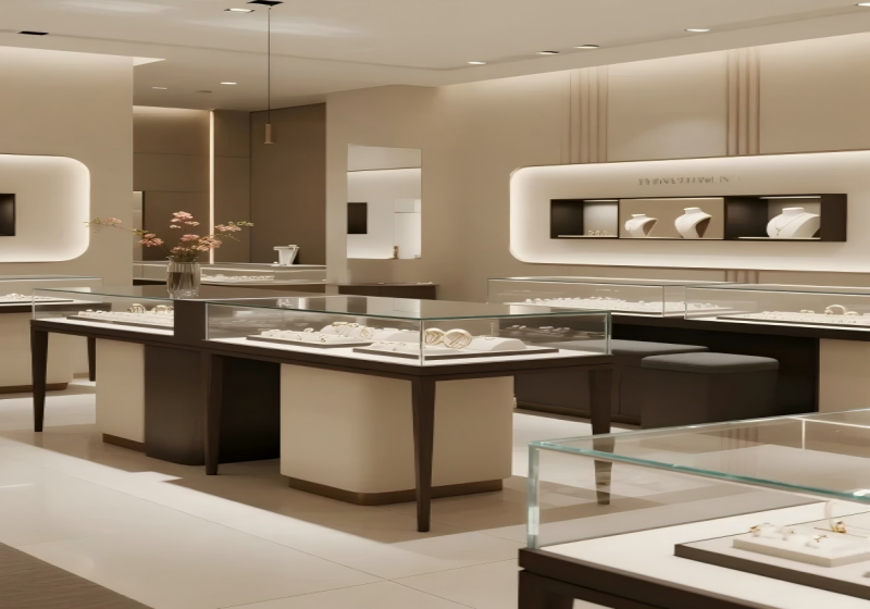 Luxury Jewelry Store Interior Display Counters | Modern Neutral Boutique Shop Fitting Solutions