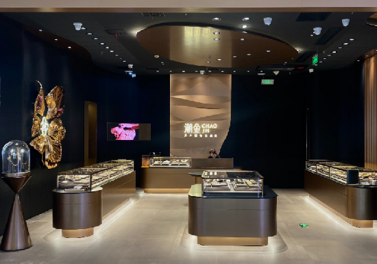 Luxury Curved Gold Jewelry Display Counters