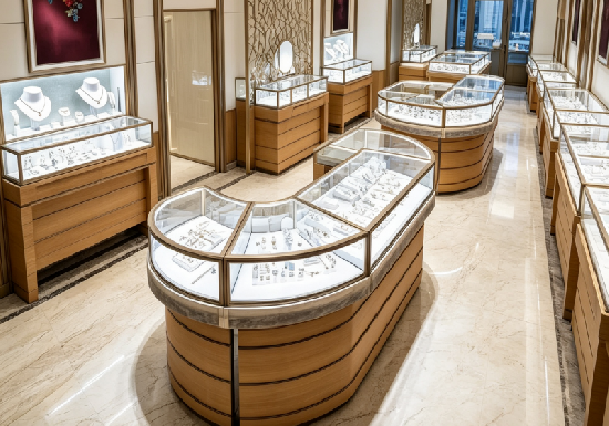 Oriental Elegance Light Wood Jewelry Flagship Store Complete Display Fixture System