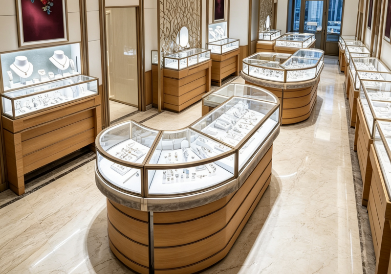 Oriental Elegance Light Wood Jewelry Flagship Store Complete Display Fixture System