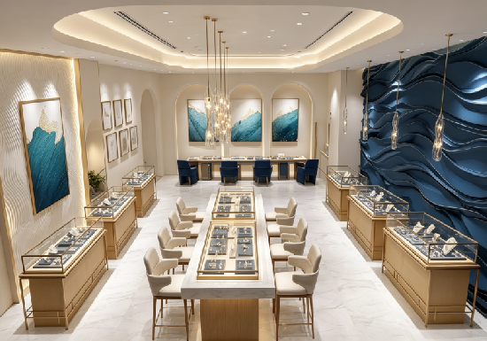 Ocean-Inspired Blue & Gold Art Jewelry Boutique Complete Display Fixture Collection