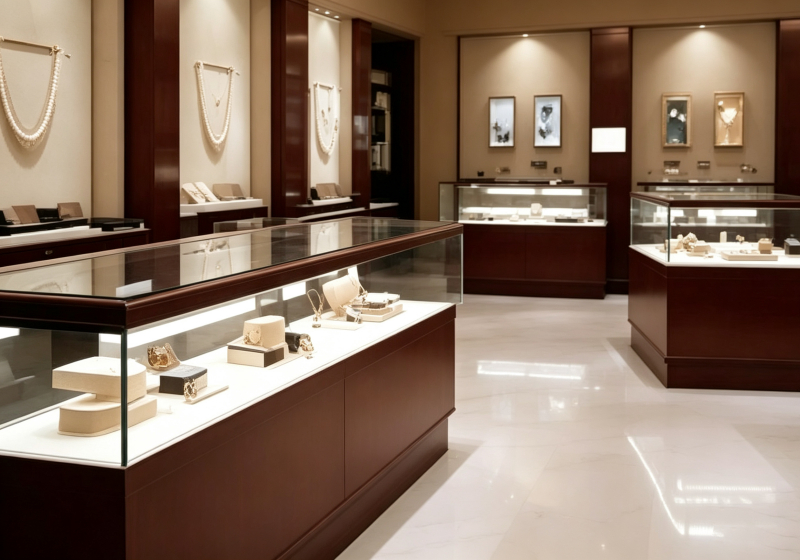 Classic Wood‑Grain Jewelry Showroom Design