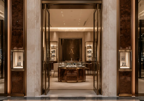 Luxury Brass‑Accented Watch & Jewelry Retail Display Cabinets