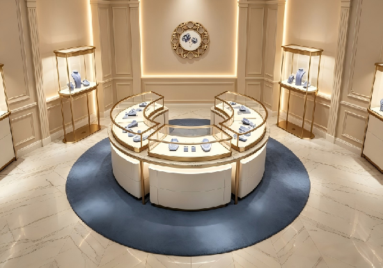 Luxury Curved Jewelry Store Display Furniture