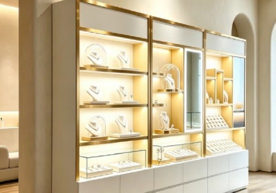 Luxury White & Gold Wall Mounted Jewelry Display Cabinet
