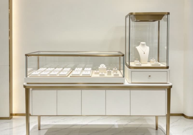 Elegant Custom Jewelry Display Counter With Integrated Storage Cabinet