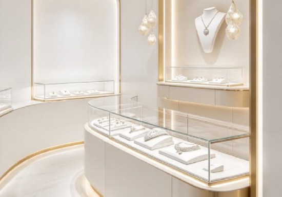Elegant Modern Luxury White Gold Jewelry Display Counter