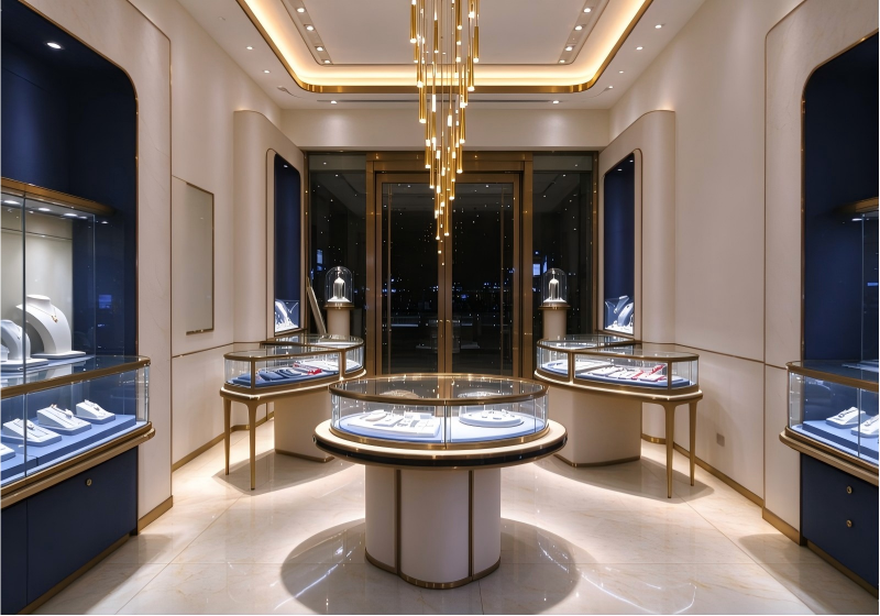 Custom Luxury Jewelry Store Interior & Curved Jewelry Display Cabinets