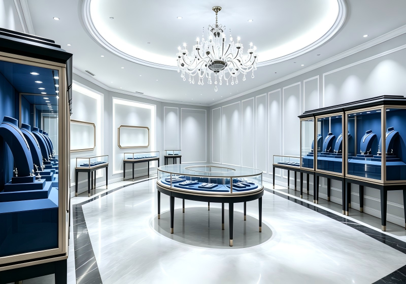 Classic Luxury Jewelry Boutique Interior & Custom Oval Jewelry Display Cabinets