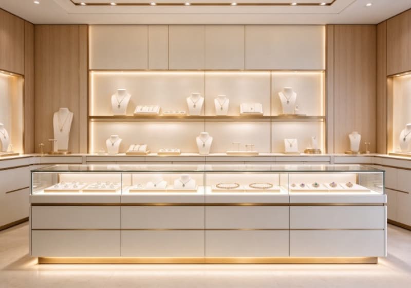 Modern White Luxury Jewelry Display Cabinet Solution