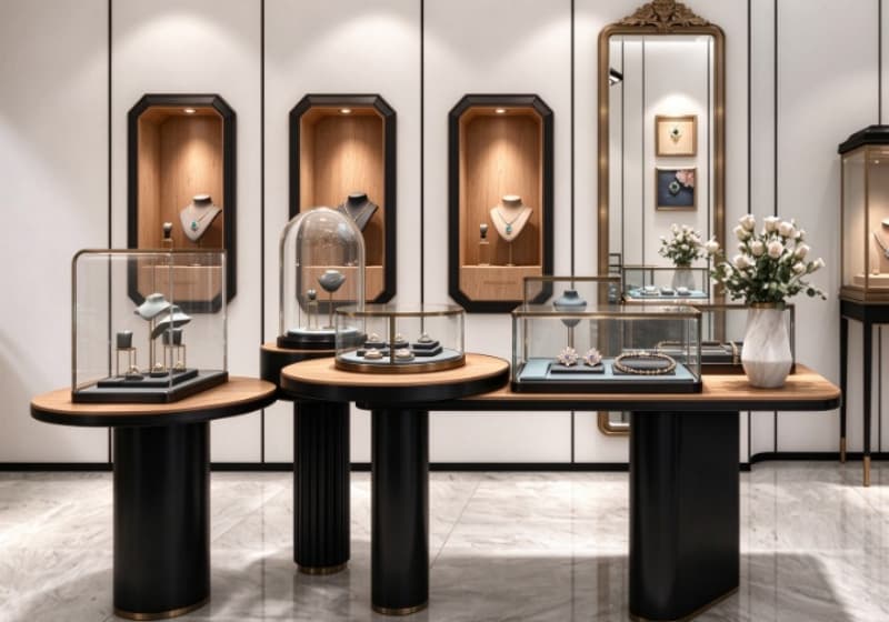 Modern Black Wood Luxury Jewelry Display Set