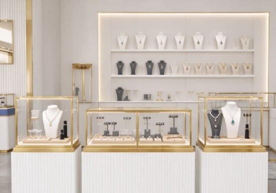 Elegant Gold Frame Jewelry Shop Interior Design