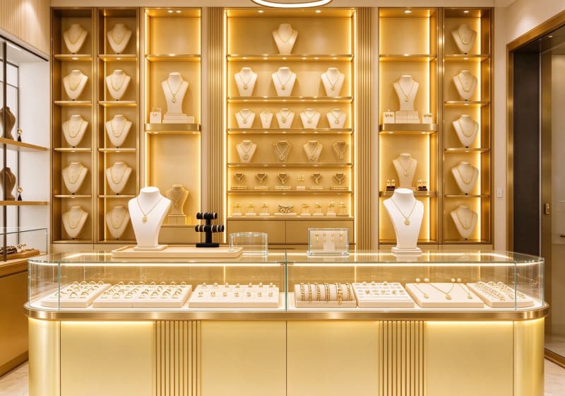 Luxury Gold Jewelry Display Cabinet Solution