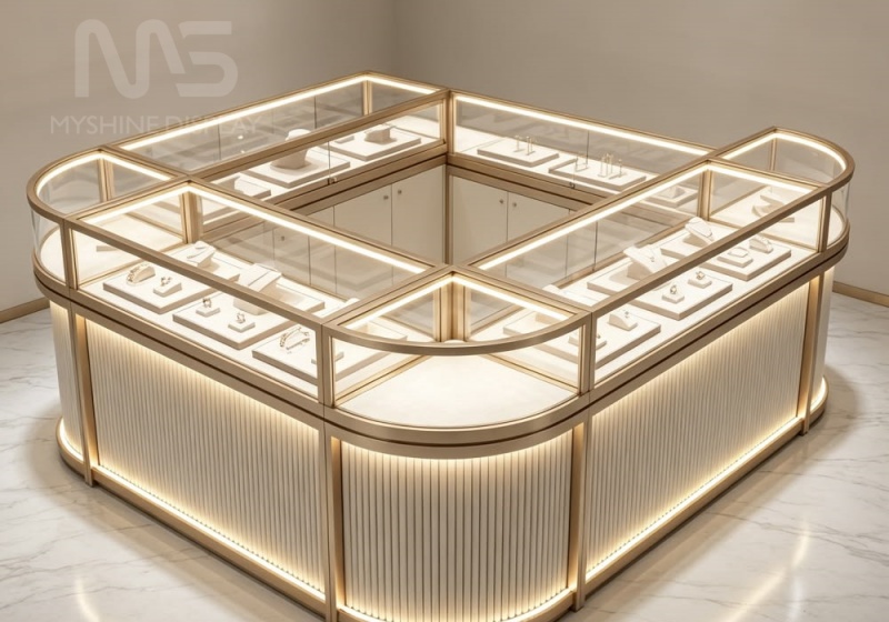 custom modern curved round glass jewelry  display Counter