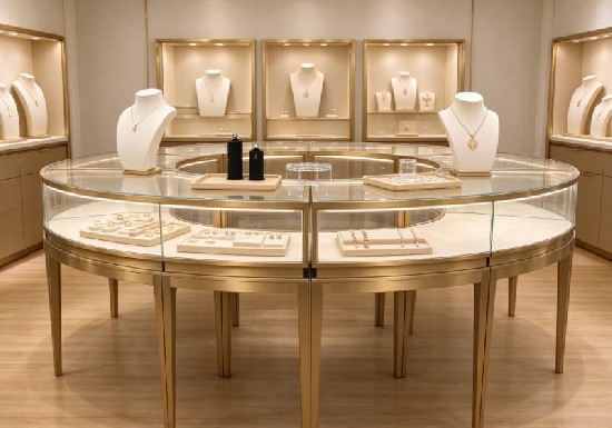 Elegant Circular Gold Jewelry Showcase