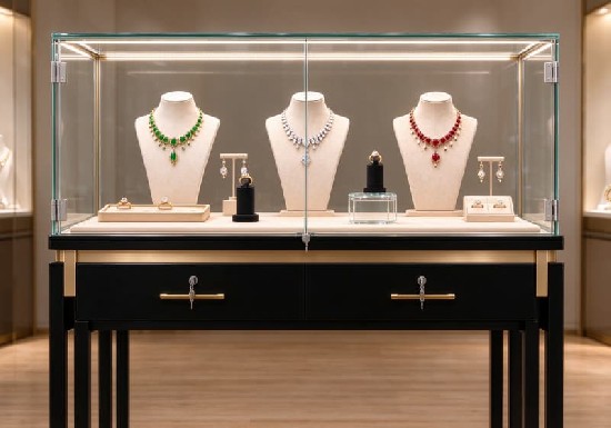 Modern Black Gold Tabletop Jewelry Display Showcase