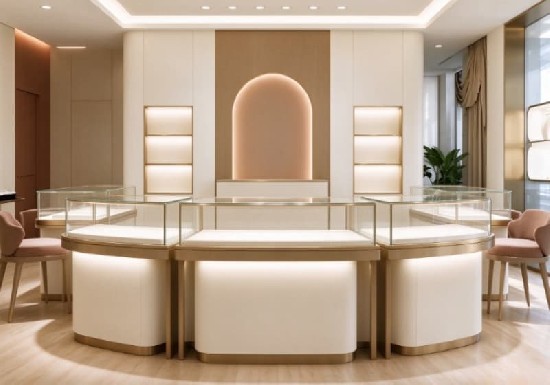 Cream Minimalist Luxury Jewelry Display Cabinet Solution