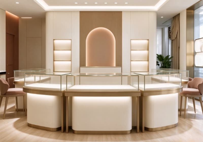 Cream Minimalist Luxury Jewelry Display Cabinet Solution