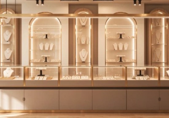 Warm Beige Luxury Jewelry Display Cabinet Solution
