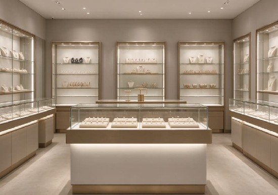 Complete Neutral‑Tone Luxury Jewelry Shop Interior Display Solution