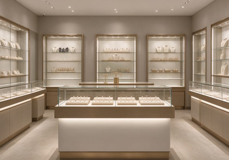 Complete Neutral‑Tone Luxury Jewelry Shop Interior Display Solution