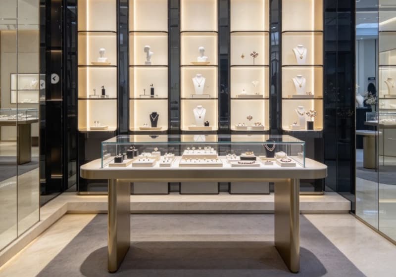 Sophisticated Brass Combined Luxury Jewelry Store Display