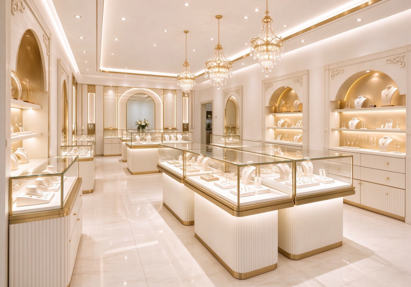 Custom Pastel Luxury Jewelry Store Full Fitout | Bespoke Jewelry Display Showcase Project