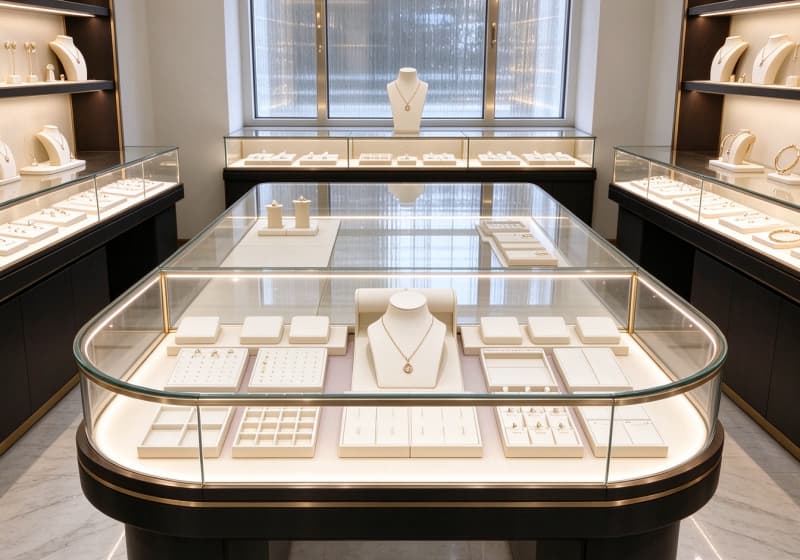 Modern Black Gold Trim Complete Jewelry Shop Display Cabinet Solution