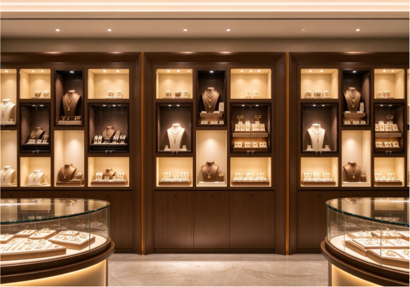 Modern Elegant Dark Wood Jewelry Boutique Interior