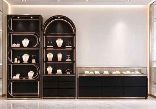 Black Gold Arch Luxury Jewelry Wall Display Cabinet Set