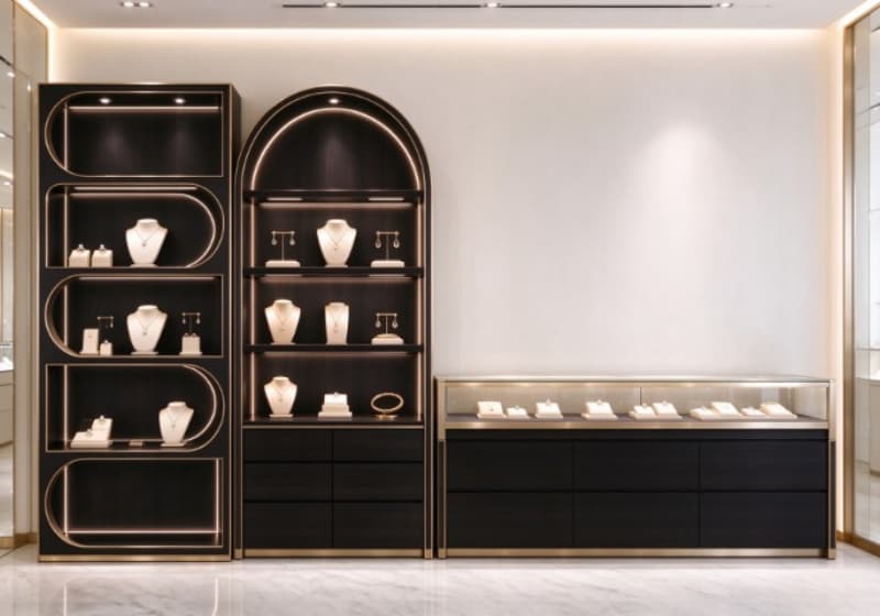 Black Gold Arch Luxury Jewelry Wall Display Cabinet Set