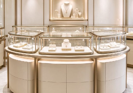 Curved Luxury Jewelry Island Display Counter Set