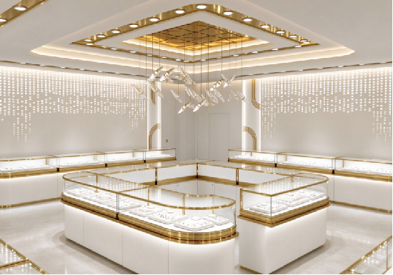 Custom Luxury White & Gold Jewelry Store Full Shop Fit-out