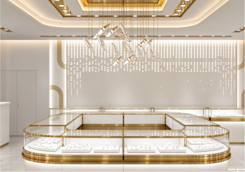 Custom Luxury White & Gold Jewelry Store Full Shop Fit-out