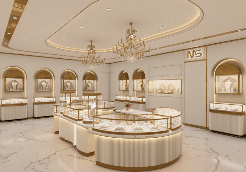 Cream Luxury Soft Classic Jewelry Store Interior Design | Custom Jewellery Display Counters
