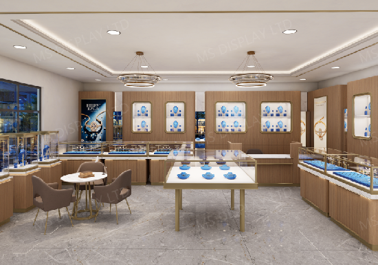 Modern Wood Tone Luxury Jewelry Store Interior | Custom Jewellery Display Cabinets & Design Concept