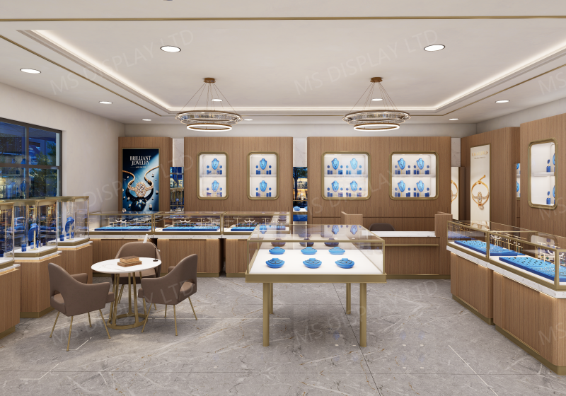 Modern Wood Tone Luxury Jewelry Store Interior | Custom Jewellery Display Cabinets & Design Concept