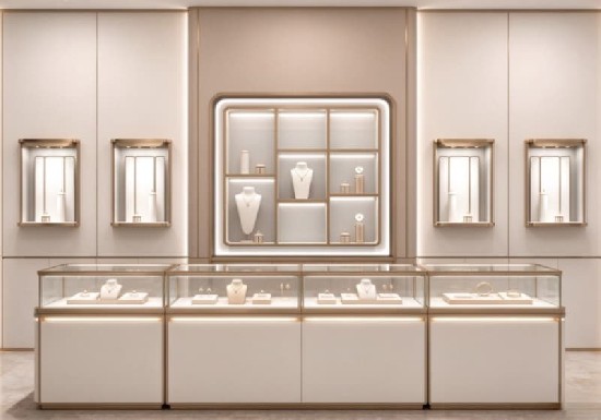 Modern Beige Luxury Jewelry Store Display Cabinet Set